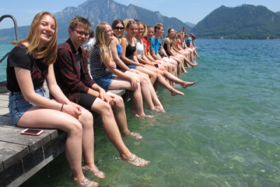 Sportovní kurz Rakousko 2019, 10. - 14. června 2019 - Chlazení v jezeře Attersee během zpáteční cesty