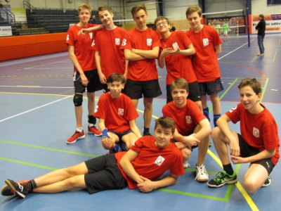 Městské kolo - volejbal starších žáků, 11. dubna2017 - zleva, shora: Tomáš Kiša, David Bartal, Marek Adamčík, Richard Sobalík, Jakub Gryc; dolní řada zleva: Tomáš Opic, Vojtěch Balcárek, Martin Frycz, Filip Čepelák