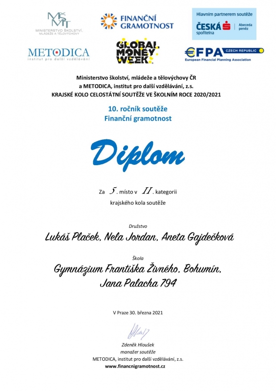 Celostátní soutěž ve finanční gramotnosti