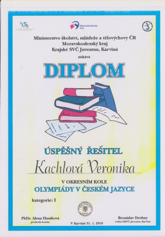 Úspěchy našich žáků v okresním kole olympiády v českém jazyce