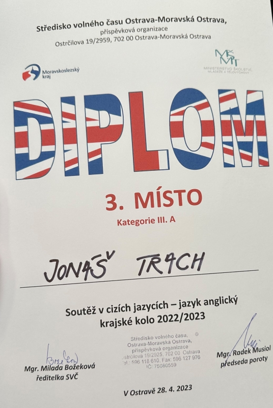 KONVERZAČNÍ SOUTĚŽ V ANGLICKÉM JAZYCE -  KRAJSKÉ KOLO – 28.4.2023