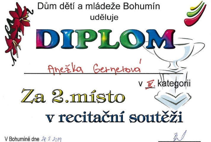 2. místo v recitační soutěži