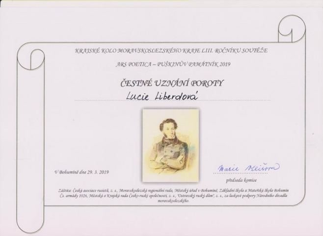 2. místo v Puškinově památníku!