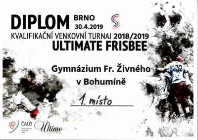 Středoškolská liga v ultimate frisbee - jarní kvalifikace Brno - diplom - BRNO