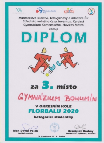3. nejlepší florbalistky v okrese jsou z našeho gymnázia