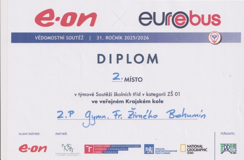 Stříbro z KK geografické soutěže Eurorebus a postup do celostátního finále!