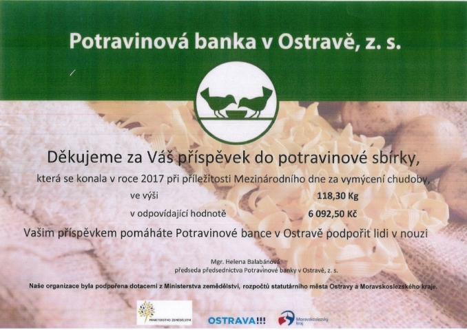 Potravinová sbírka proběhla také v naší škole!
